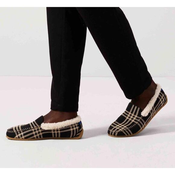 ROTHY'S Merino Wool Blend Slip-on Black Plaid Moccasin Slippers Size 8 NWOB - Picture 2 of 11